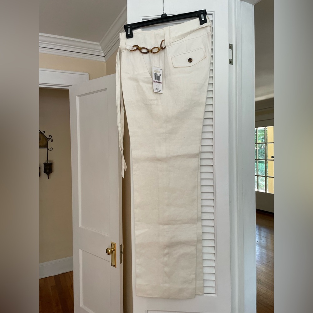 Michael Kors White Slacks with Brown Chain Accent